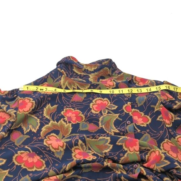 Poet by Nicola Vintage Navy Floral Side Button Up Collared Blouse Size Large - Picture 5 of 8